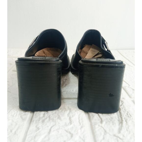 Vintage 90's Bass Leather Chunky Heels Womens Black Leather Buckle Y2K Size 7M - Picture 8 of 8